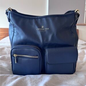 London Fog Navy Pebble-Textured Shoulder Bag with Front Pockets